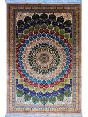 فرش ربات بافت مستطیل گنبدی 70 رج ابریشم و بنبوسیلک کد 2003375