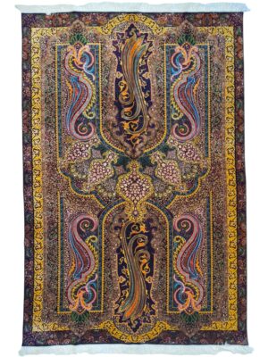 فرش ربات بافت مستطیل ارمی 70 رج ابریشم و بنبوسیلک کد 2003377