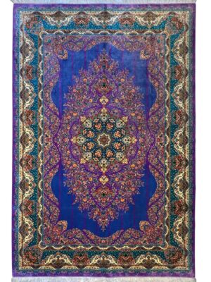 فرش ربات بافت مستطیل گلفرنگ 70 رج ابریشم و بنبوسیلک کد 2003378