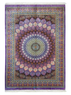 فرش ربات بافت مستطیل گلفرنگ 70 رج ابریشم و بنبوسیلک کد 2003379