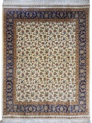 فرش ربات بافت قم مستطیل افشان 70 رج ابریشم و بنبوسیلک کد 2003380