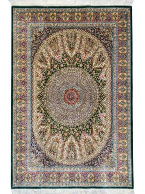 فرش ربات بافت مستطیل گنبدی اسلیمی 70 رج ابریشم و بنبوسیلک 2003384