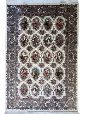 فرش ربات بافت مستطیل قابی گلستان 70 رج ابریشم و بنبوسیلک کد 2003390