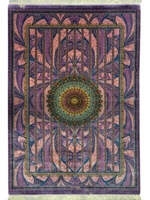 فرش ربات بافت مستطیل محرمات ستونی 70 رج ابریشم و بنبوسیلک کد 2003395