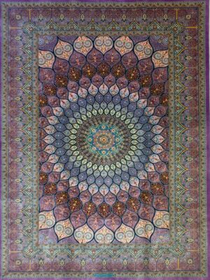 فرش ربات بافت قم گنبد شهسوارپور 70 رج ابریشم و بنبوسیلک کد 2003397