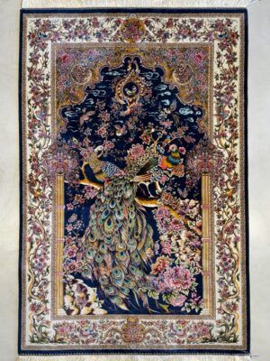 فرش ربات بافت مستطیل باغ طاووس 70 رج ابریشم و بنبوسیلککد 2003407