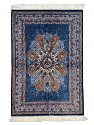 فرش ربات بافت مستطیل لچک ترنجی رسولی 70 رج ابریشم و بنبوسیلک کد 2003415