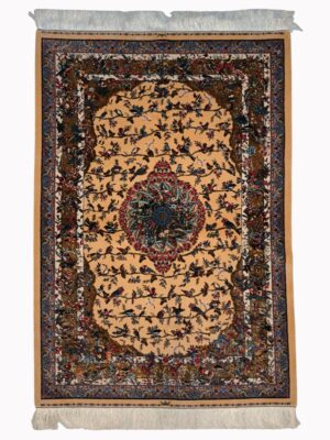 فرش ربات بافت مستطیل چهل طوطی 70 رج ابریشم و بنبوسیلک کد 2003416