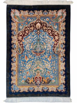 فرش ربات بافت مستطیل محرابی گلدانی 70 رج ابریشم و بنبوسیلک کد 2003418