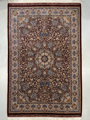 فرش ربات بافت قم مستطیل لچک ترنجی 70 رج ابریشم و  کد 2003419