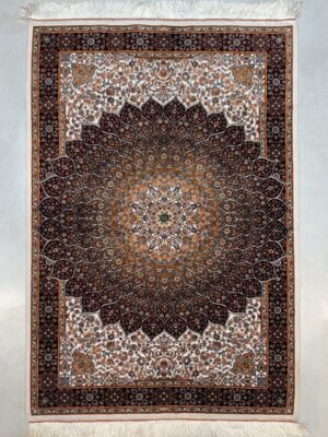 فرش ربات بافت مستطیل گنبدی 70 رج ابریشم و بنبوسیلک کد 2003421