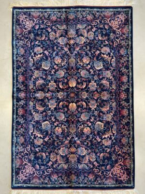 فرش ربات بافت مستطیل افشان یکسره 70 رج ابریشم و بنبوسیلک کد 2003425