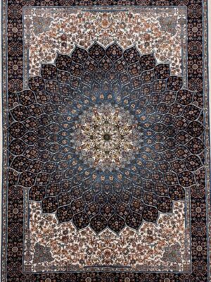 فرش ربات بافت مستطیل گنبدی و افشان 70 رج ابریشم و بنبوسیلک کد 2003429