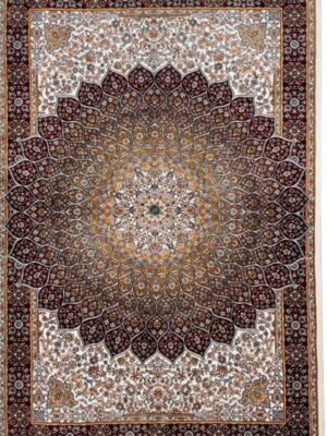 فرش ربات بافت مستطیل شکارگاه 70 رج ابریشم و بنبوسیلک کد 2003440