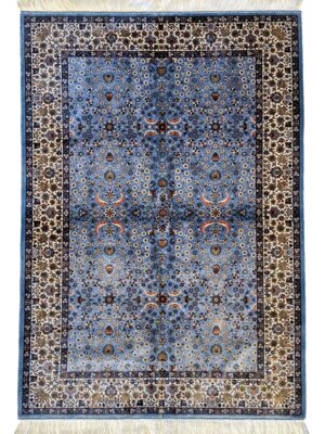 فرش ربات بافت قم  مستطیل واگیره 70 رج ابریشم و بنبوسیلک کد 200343