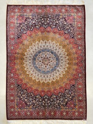 فرش ربات بافت مستطیل گنبدی 70 رج ابریشم و بنبوسیلک کد 2003436