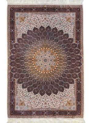 فرش ربات بافت مستطیل گنبدی 70 رج ابریشم و بنبوسیلک کد 2003449