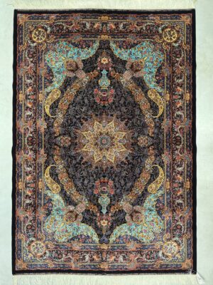 فرش ربات بافت قم لچک ترنجی 70 رج ابریشم و بنبوسیلک کد 2003453