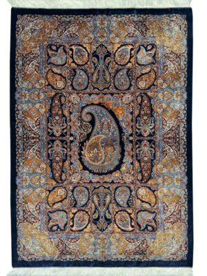 فرش ربات بافت مستطیل قابی جقه ایی 70 رج ابریشم و بنبوسیلک کد 2003454