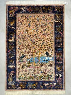 فرش ربات بافت مستطیل افریقا 70 رج ابریشم و بنبوسیلک کد 2003455