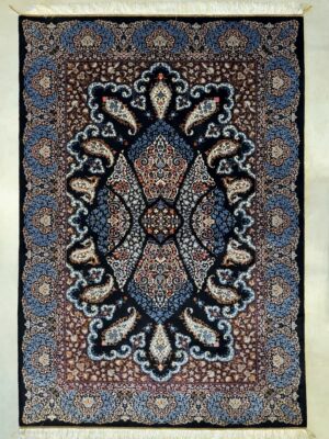 فرش ربات بافت مستطیل لچک ترنجی 70 رج ابریشم و بنبوسیلک کد 2003459