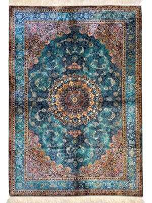 فرش ربات بافت مستطیل لچک ترنجی بهرامی 70 رج ابریشم و بنبوسیلک کد 2003464