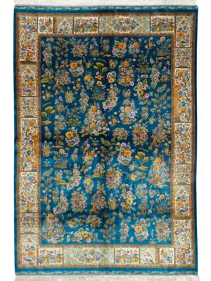 فرش ربات بافت مستطیل گلفرنگ 70 رج ابریشم و بنبوسیلک کد 2003471