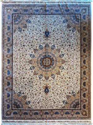 فرش ربات بافت مستطیل لچک ترنجی 70 رج ابریشم و بنبوسیلک کد 2003477