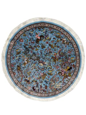 فرش ربات بافت دایره شکارگاه 70 رج ابریشم و بنبوسیلک کد 2003503