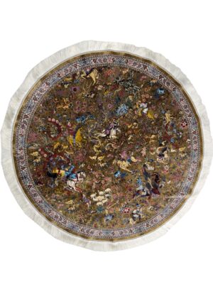 فرش ربات بافت دایره شکارگاه 70 رج ابریشم و بنبوسیلک کد 2003506