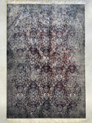 فرش ربات بافت تمام ابریشم  پتینه مدرن 70 رج بنبوسیلک و پشم کد 2003510