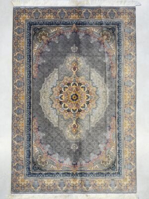 فرش ربات بافت 2 نخ تمام ابریشم پتینه مدرن 70 رج بنبوسیلک و پشم کد 2003511