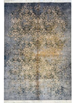 فرش ربات بافت مستطیل پتینه مدرن 70 رج بنبوسیلک و پشم کد 2003512