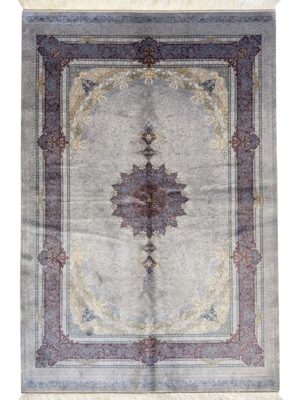 فرش تمام ابریشم ربات بافت 2 نخ 2 نخ محو بافی 70 رج کد 2003515