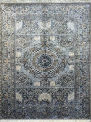 فرش ربات بافت قم نقشه کاشی زاده 70 رج ابریشم و بنبوسیلک کد 2003521