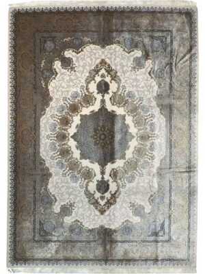 فرش ربات بافت مستطیل لچک ترنجی محو بافی 70 رج کرک و بمبوسیلک کد 2003526