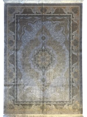 فرش ربات بافت تمام ابریشم 2نخ لچک ترنجی محو بافی کد 2003527