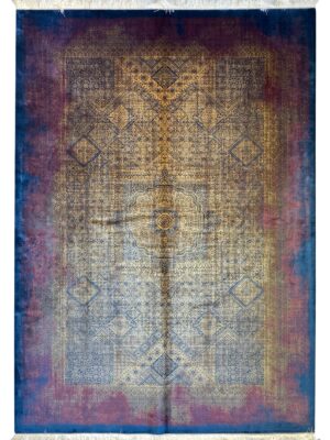 فرش ربات بافت مستطیل پتینه محو بافی 70 رج کرک و بمبوسیلک کد 2003547