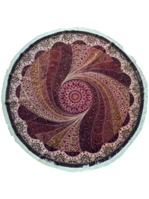 فرش دست بافت دایره کهکشانی 80 رج تمام ابریشم کد 2003562