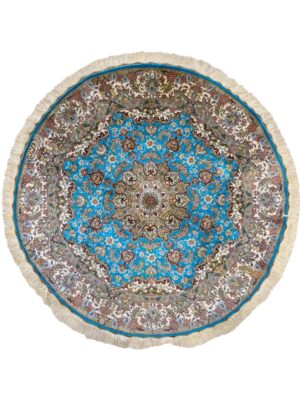 فرش دست بافت قم دایره نقشه محمدیان 70 رج تمام ابریشم کد 2003563