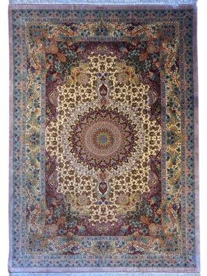 فرش دست بافت مستطیل نقشه محمدی 70 رج تمام ابریشم کد 2003564