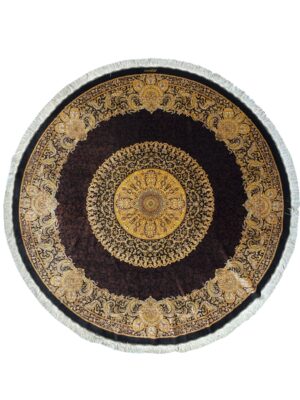 فرش دست بافت دایره پتینه محو بافی رضویان 70 رج تمام ابریشم کد 2003565