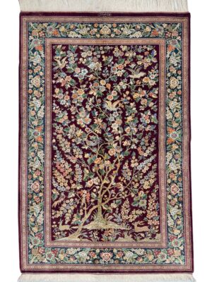 فرش دست بافت مستطیل درختی 70 رج تمام ابریشم کد 2003576