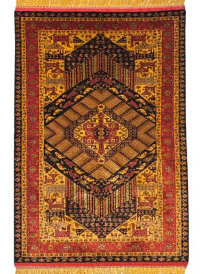 فرش دست بافت عشایری مستطیل مهر گردون 70 رج تمام ابریشم کد 2003581