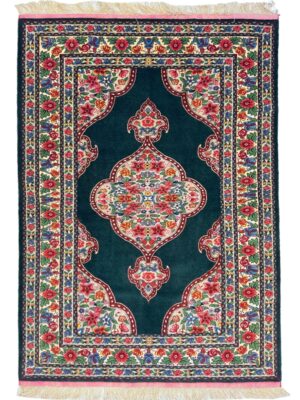 فرش دست بافت خراسان مستطیل کف ساده گل فرنگ 40 رج پشم و ابریشم کد 2003590