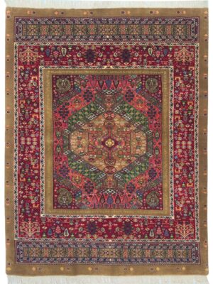 فرش دست بافت مستطیل ارمنی زرتشتی 40 رج پشم و ابریشم کد 2003595