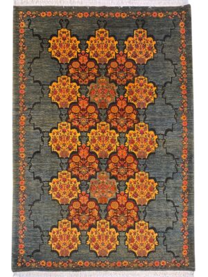 فرش دست بافت  مستطیل  قاب گلدونی 40 رج پشم دست ریس کد2003604