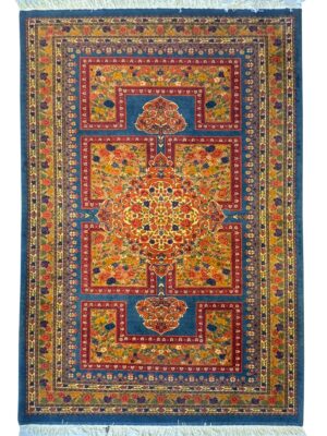 فرش دست بافت عشایری مستطیل  گل فرنگ 40 رج پشم کد 2003607