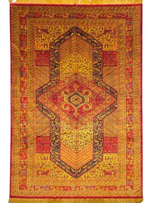 فرش دست بافت مستطیل قشقایی 70 رج تمام ابریشم کد 2003624