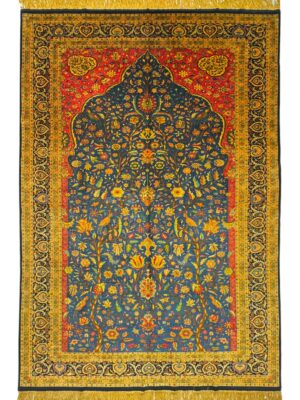 فرش دست بافت مستطیل مهرابی 70 رج تمام ابریشم کد 2003625